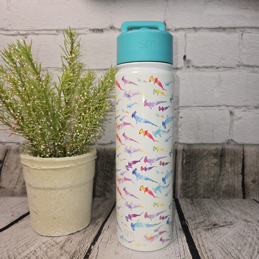 Simple Modern Slim Colorful Hammerhead Shark Pattern Water Bottle 22oz